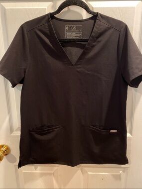 Figs Black V-Neck Medical Top